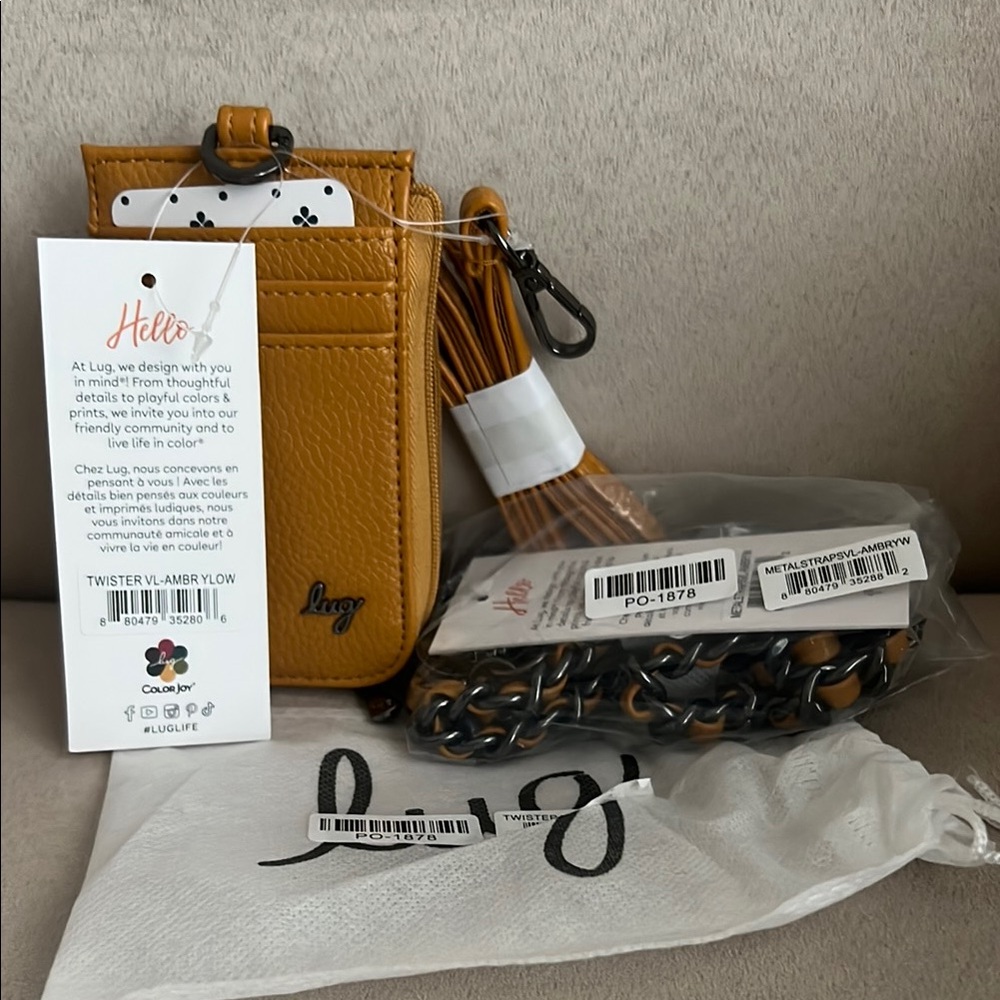 NWT Lug Twister Classic VL RFID Lanyard Wallet & Metal Strap VL in Amber Yellow